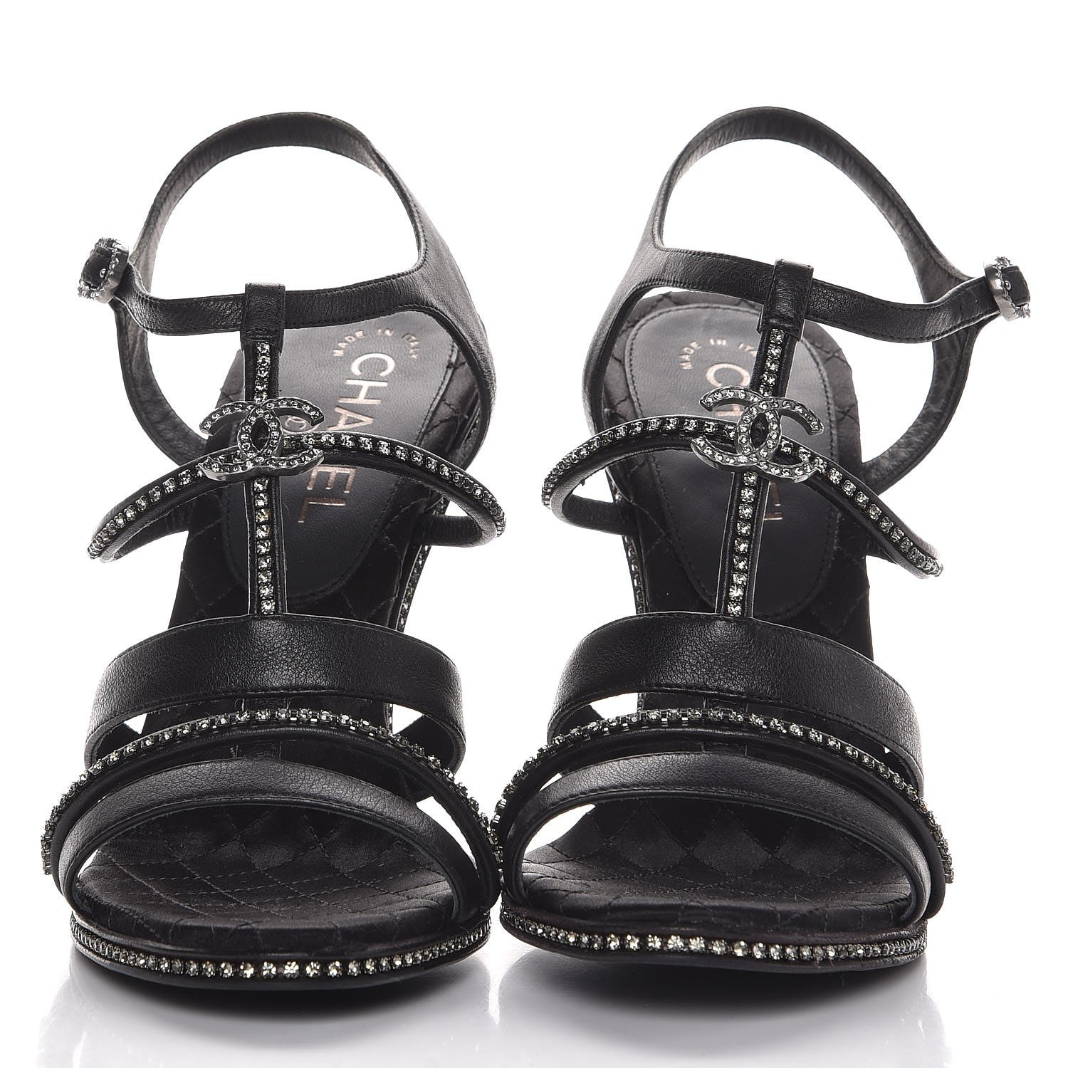 Chanel Calfskin Crystal Strappy Sandals 38.5 Black 2 of 8