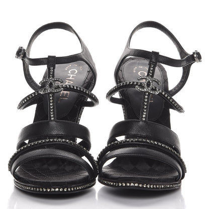Chanel Calfskin Crystal Strappy Sandals 38.5 Black 2 of 8