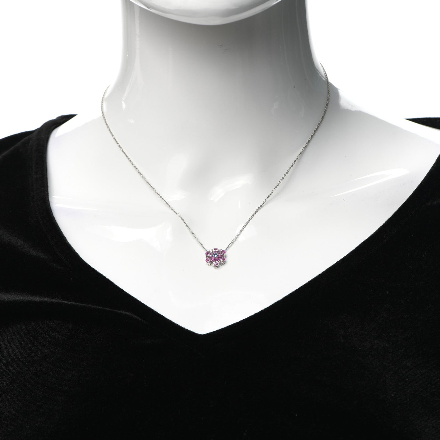 Platinum Pink Purple Sapphire Flower Pendant Necklace
