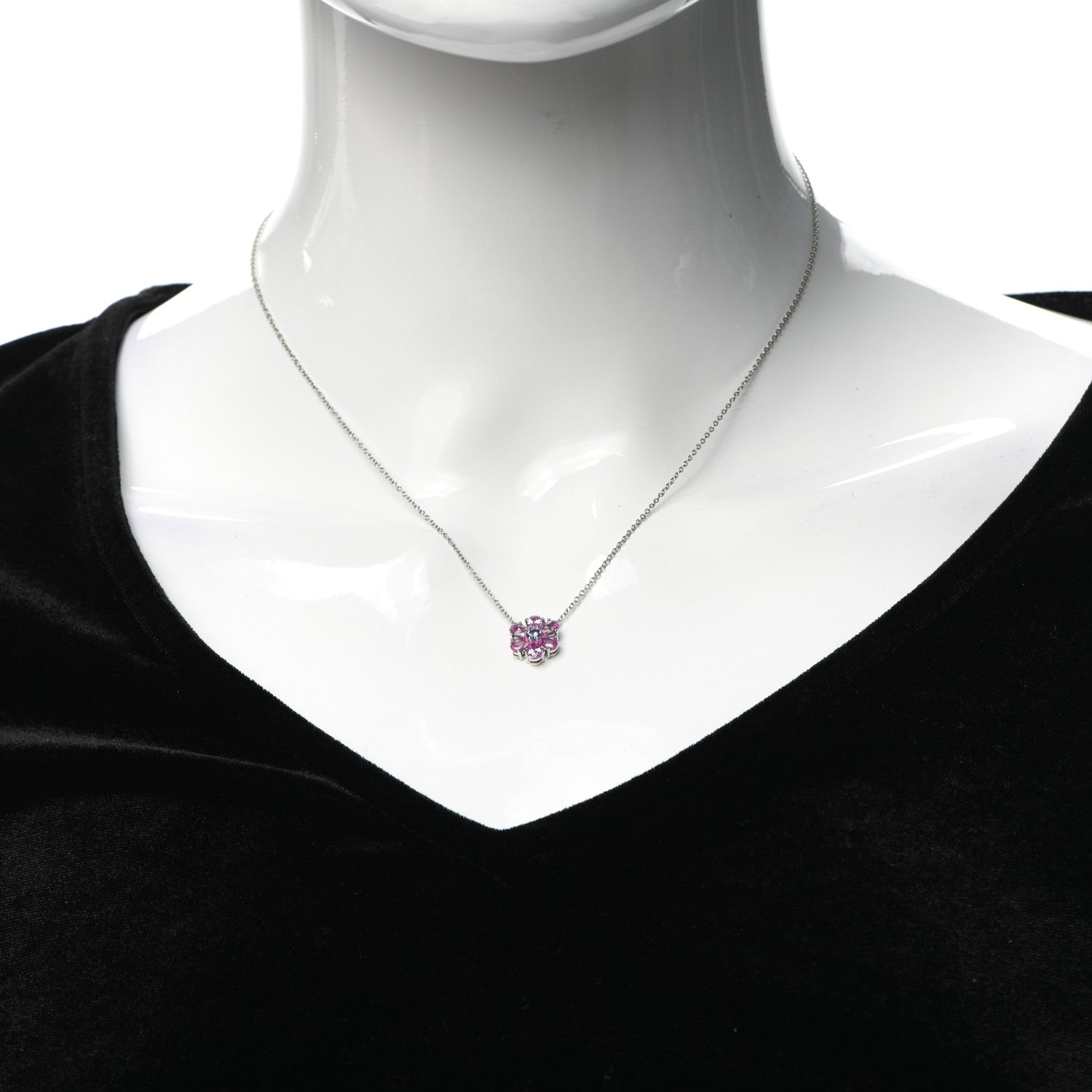 Tiffany Platinum Pink Purple Sapphire Flower Pendant Necklace 2 of 6