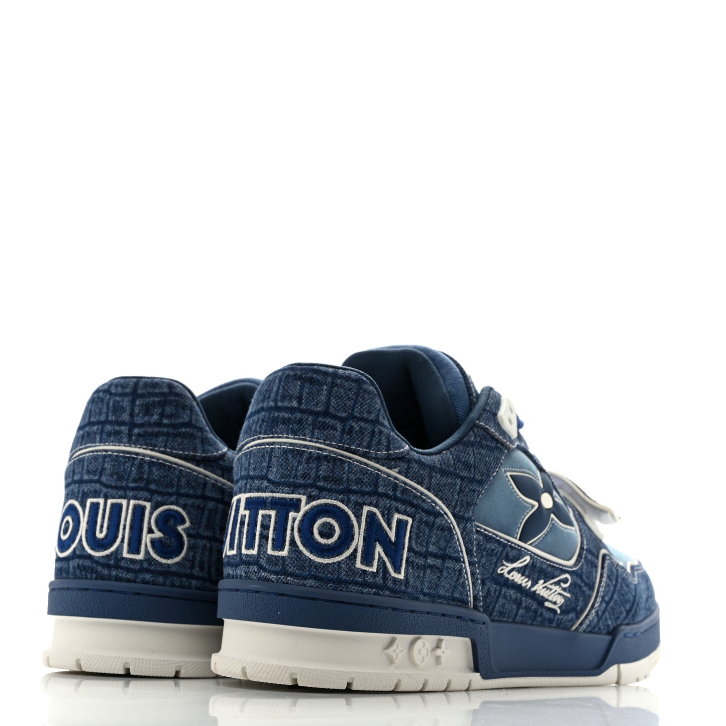 Crocodile Embossed Denim Suede Mens LV Trainer Sneakers 10 Sea Blue