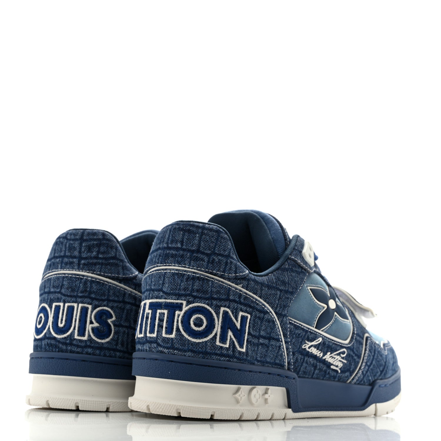 Louis Vuitton Crocodile Embossed Denim Suede Mens LV Trainer Sneakers 10 Sea Blue 5 of 9