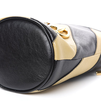 Gucci Calfskin Diagonal Striped Mini Zumi Bucket Bag Black Beige 7 of 7