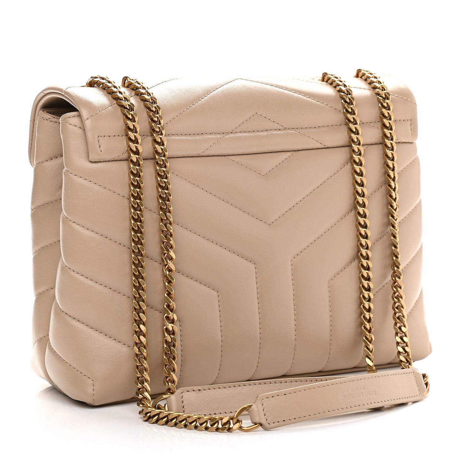 Calfskin Y Quilted Monogram Small Loulou Chain Satchel Dark Beige