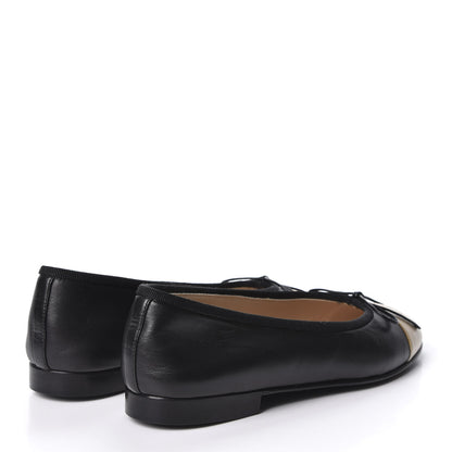Chanel Lambskin Cap Toe CC Ballerina Flats 35 Black Beige 5 of 11