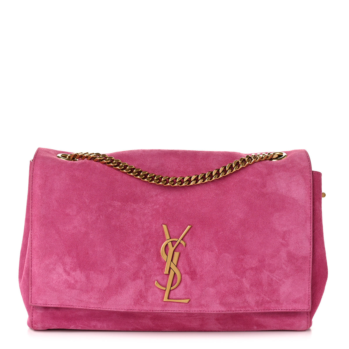Smooth Calfskin Suede Medium Reversible Monogram Kate Satchel Rose Rubis
