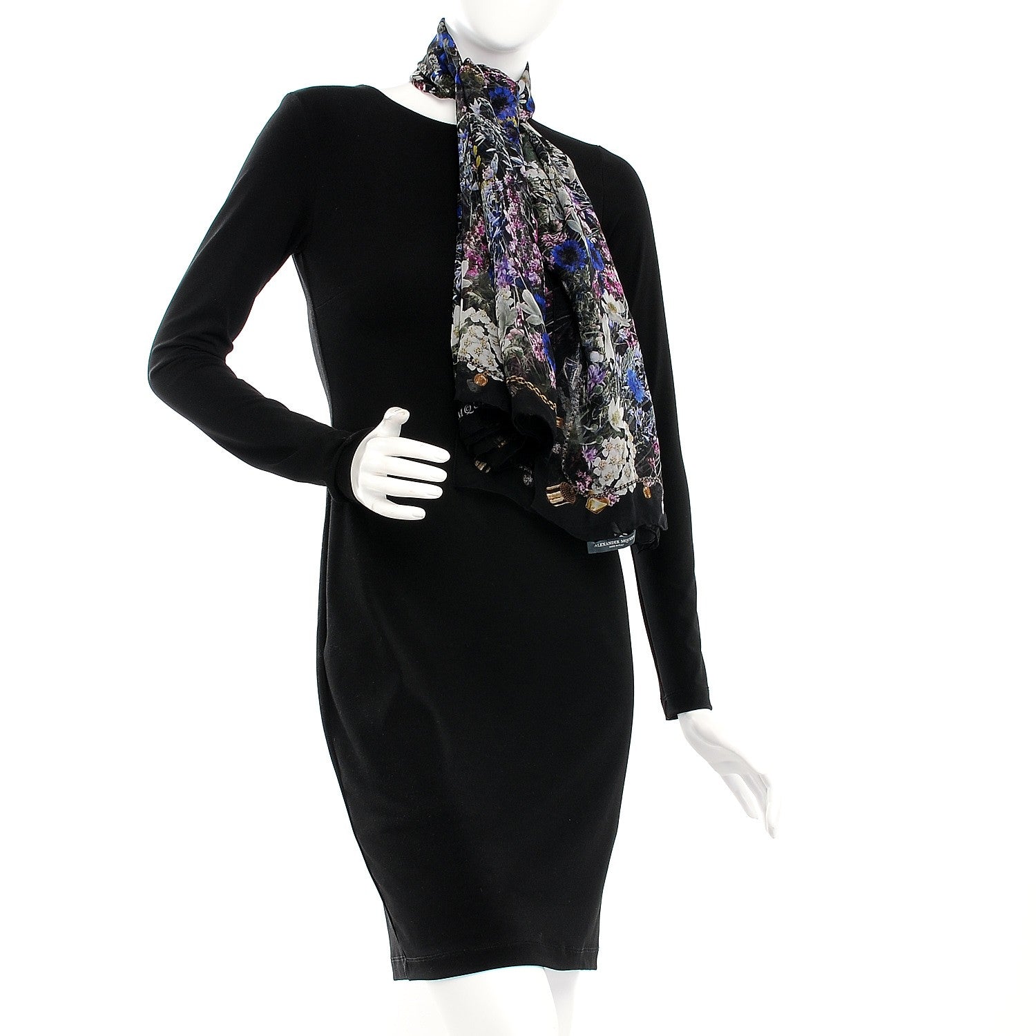 Alexander McQueen Silk Chiffon Wild Meadow Shawl Black 8 of 8
