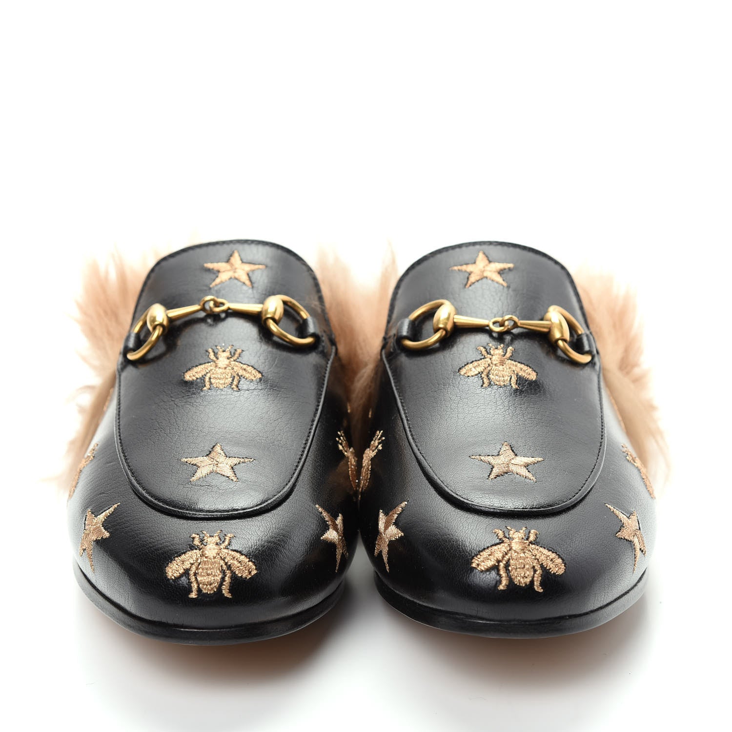 Gucci Goatskin Fur Bee Star Embroidered Womens Princetown Slippers 36.5 Black 2 of 10