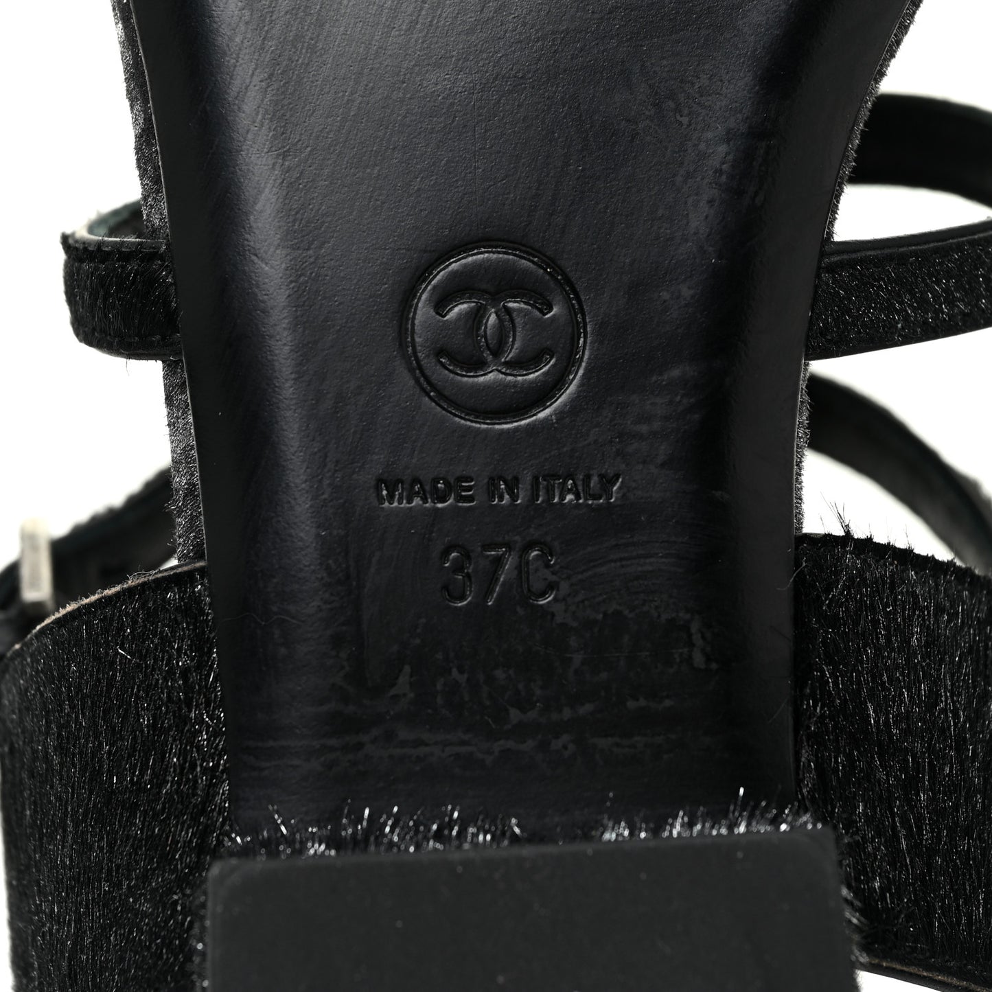 Metallic Calfskin Pony Hair CC Sandals 37 Black