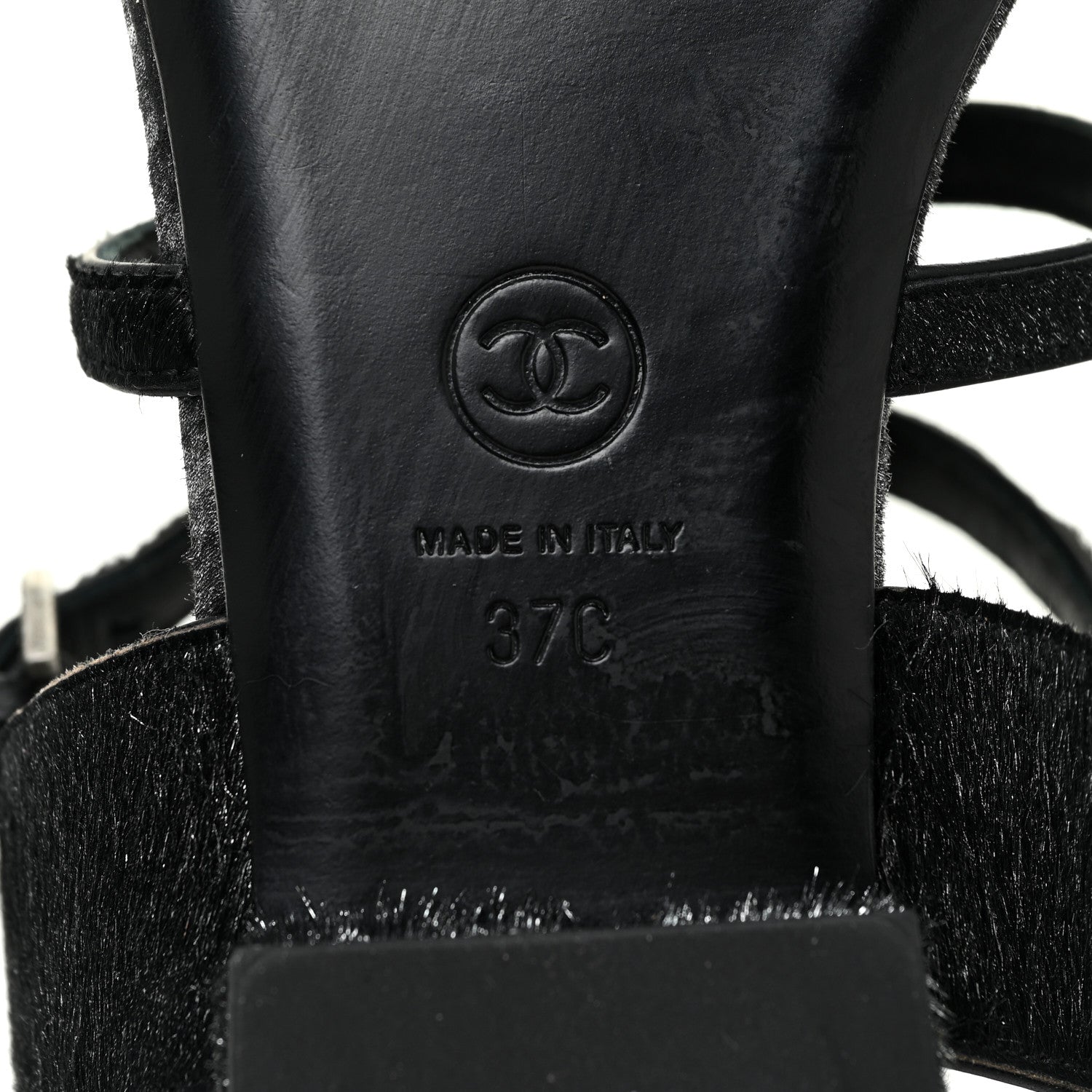 Chanel Metallic Calfskin Pony Hair CC Sandals 37 Black 8 of 9