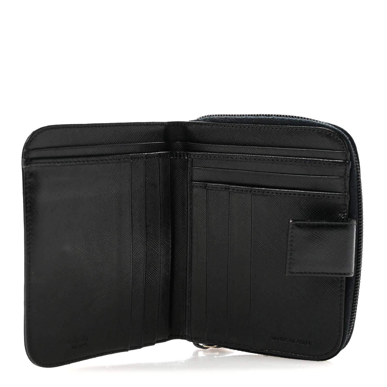 Prada Saffiano Vernice Compact Zip Around Wallet Black 5 of 14