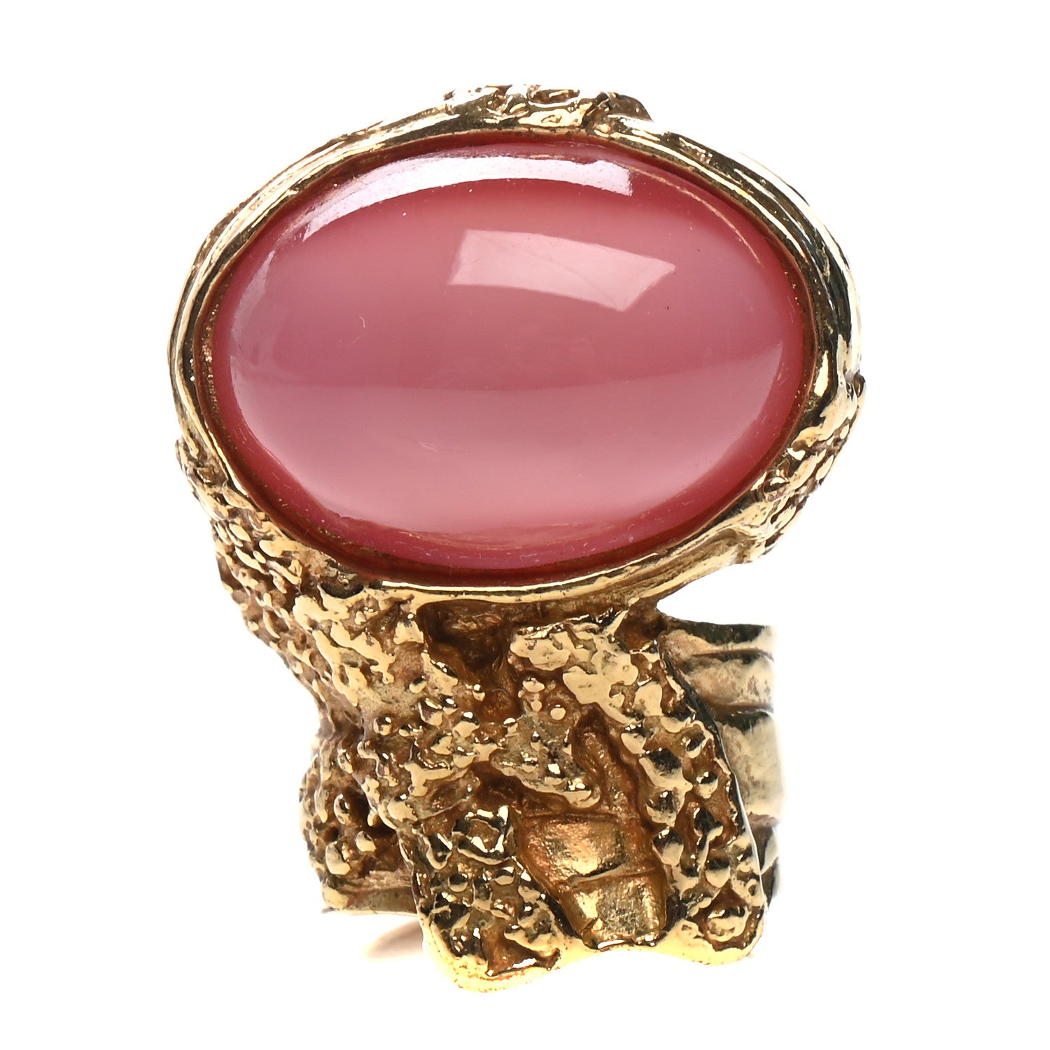 Saint Laurent Glass Cabochon Arty Ovale Ring 6 Gold Pink 1 of 5