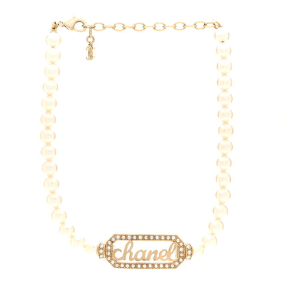 Chanel Pearl Crystal Logo Choker Gold Pearly White 3 of 5
