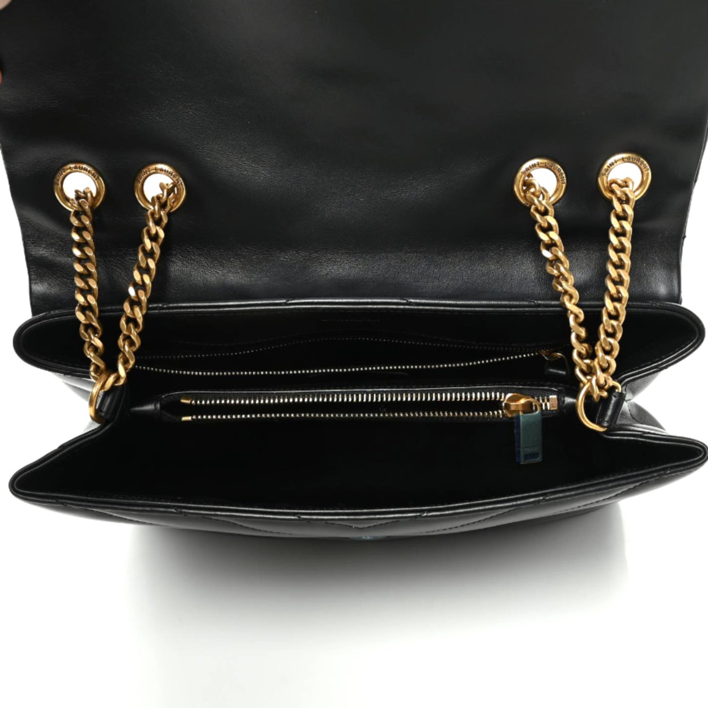 Calfskin Y Quilted Monogram Medium Loulou Chain Satchel Black