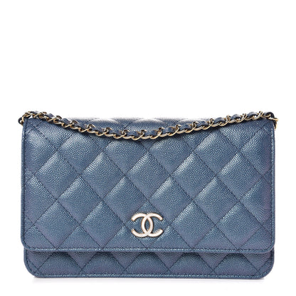 Chanel Iridescent Caviar Quilted Wallet On Chain WOC Dark Blue 1 of 11
