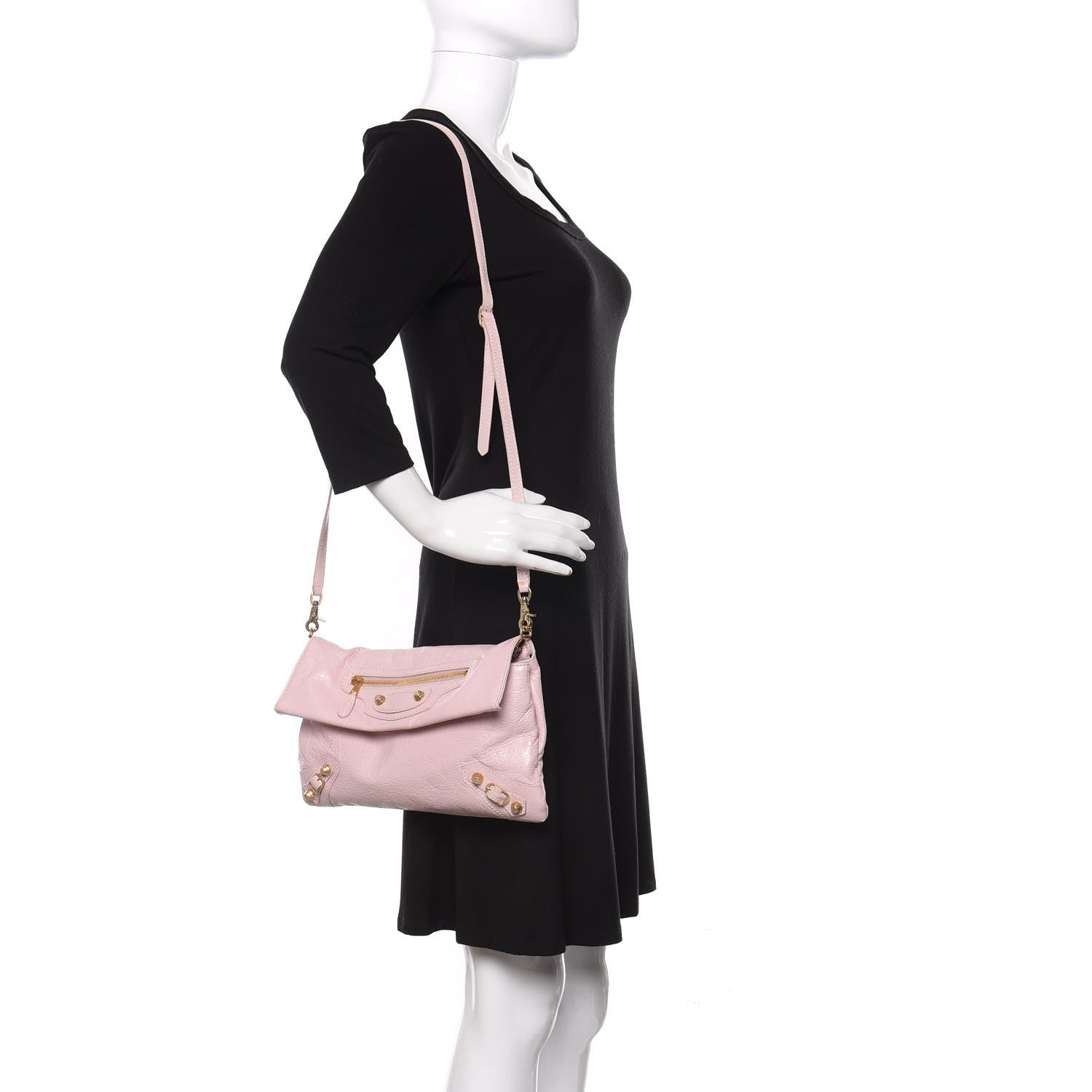 Balenciaga Agneau Giant 12 Gold Hardware Envelope Strap Clutch Rose Poudre 2 of 13