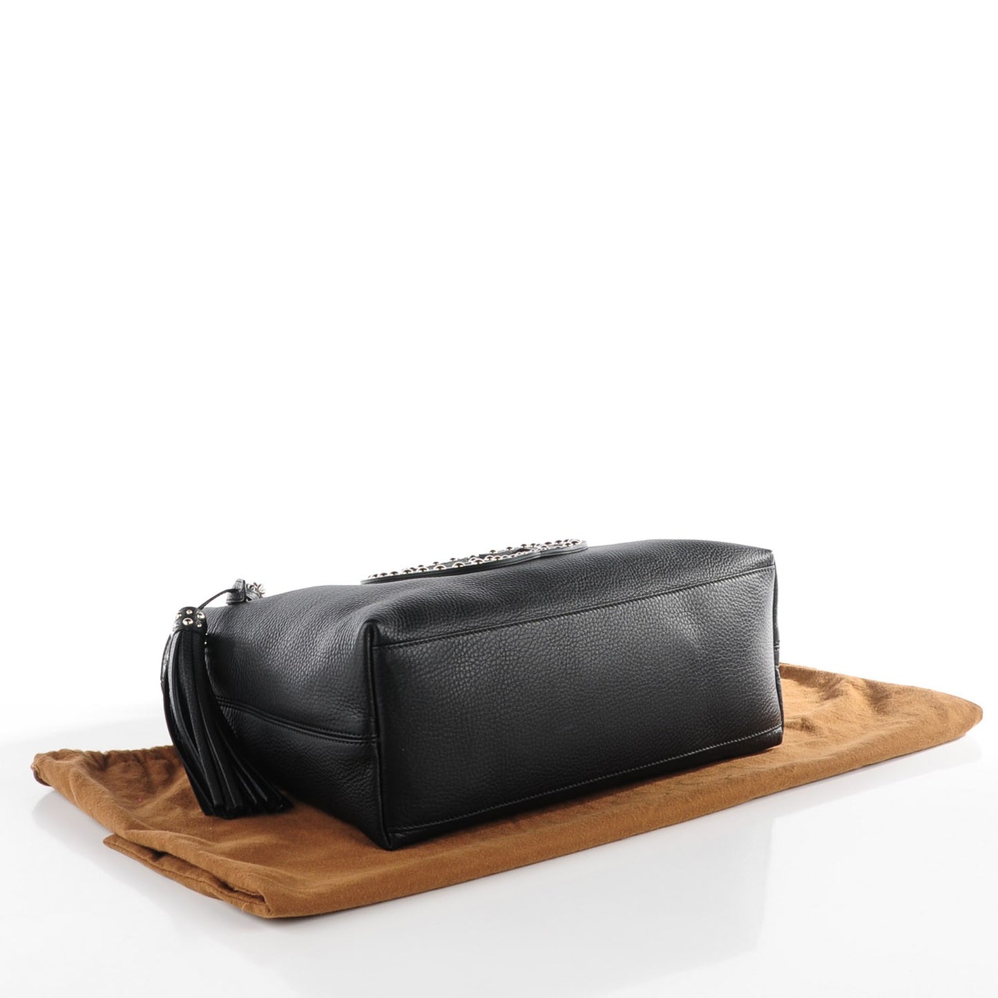 Pebbled Calfskin Studded Medium Soho Chain Shoulder Bag Black