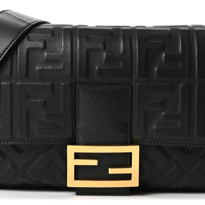 Fendi Nappa FF 1974 Embossed Large Baguette Black 8 of 10