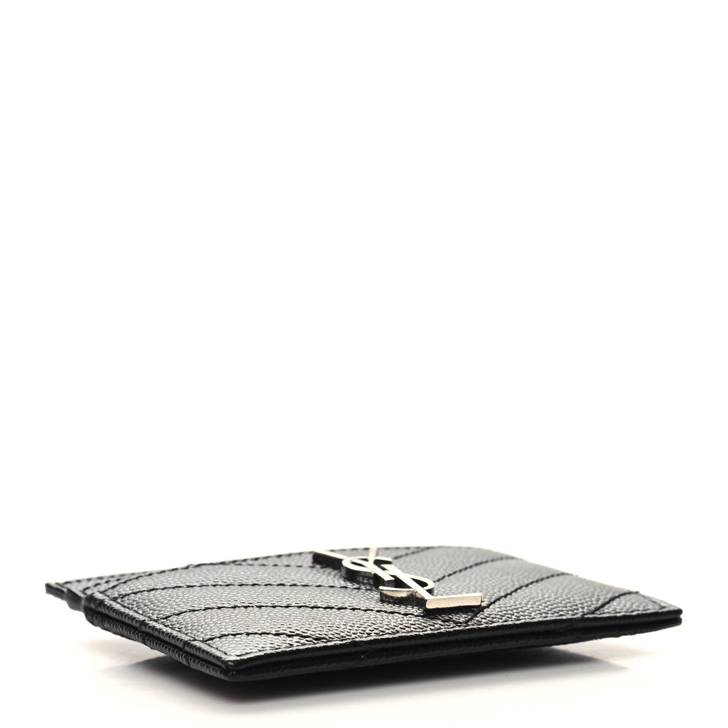Saint Laurent Grain De Poudre Matelasse Chevron Monogram Credit Card Case Black 5 of 8