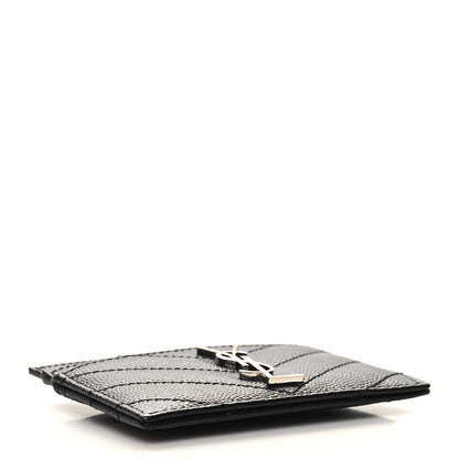 Saint Laurent Grain De Poudre Matelasse Chevron Monogram Credit Card Case Black 5 of 8