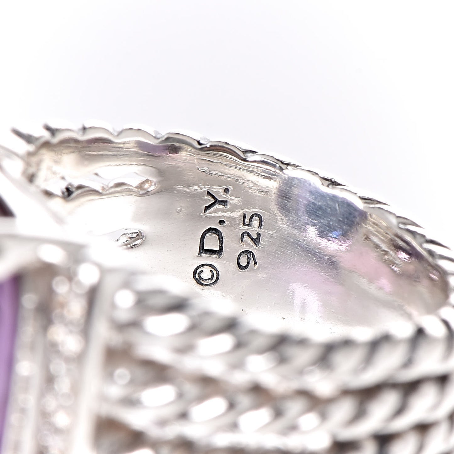 Sterling Silver Diamond Amethyst 16mm Wheaton Ring 50 5.5