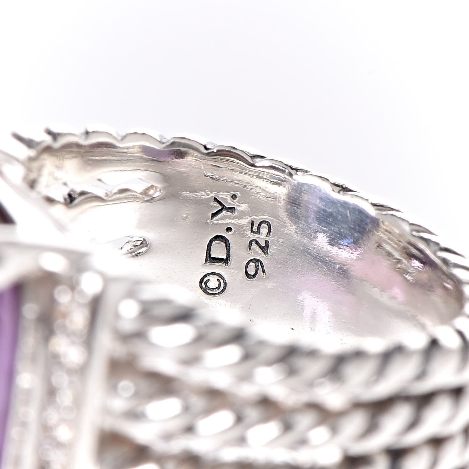 David Yurman Sterling Silver Diamond Amethyst 16mm Wheaton Ring 50 5.5 5 of 5