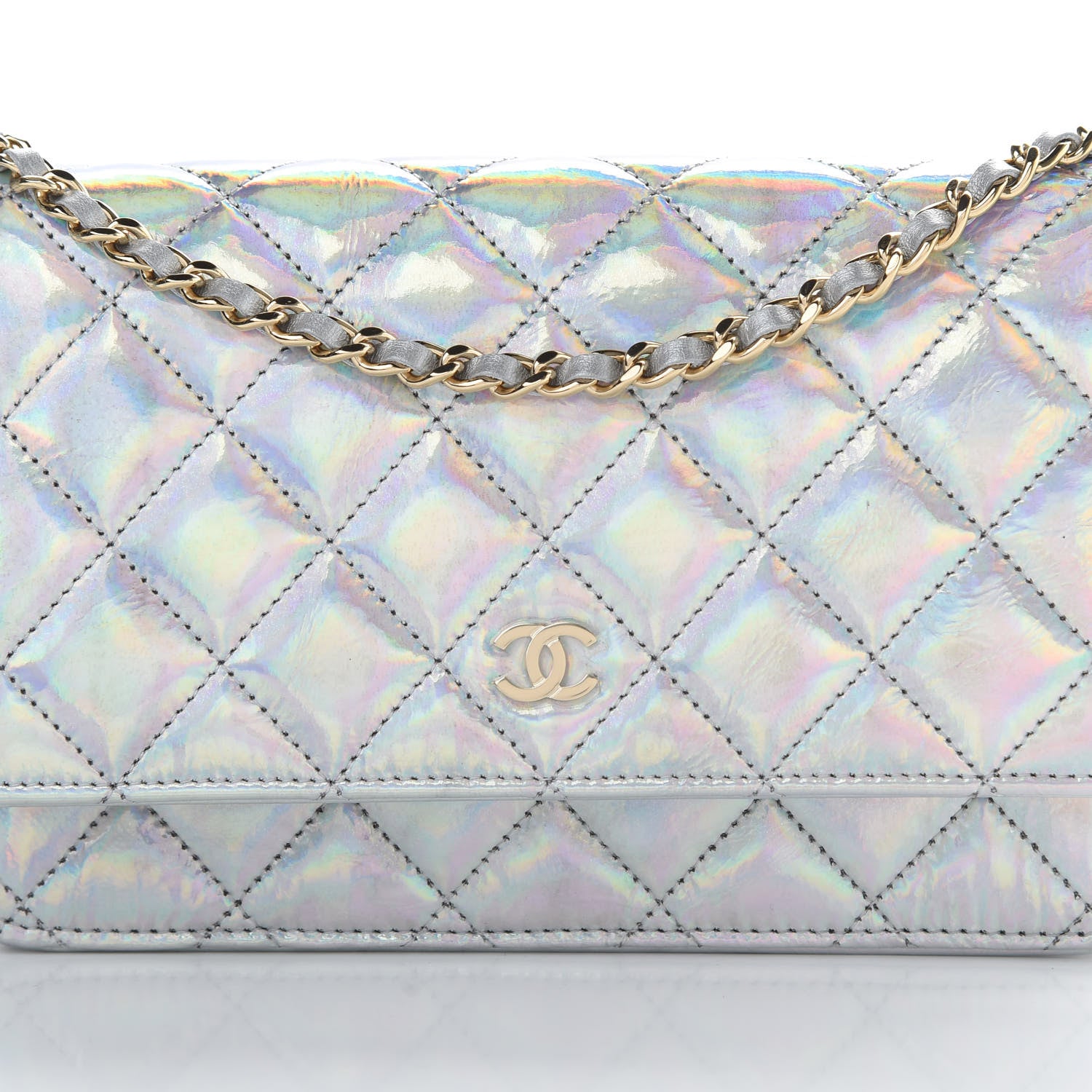 Chanel Iridescent Goatskin Quilted Wallet On Chain WOC Silver 9 of 12