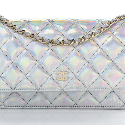 Chanel Iridescent Goatskin Quilted Wallet On Chain WOC Silver 9 of 12