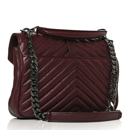 Saint Laurent Sheepskin Matelasse Chevron Monogram Medium College Bag Rouge Legion 3 of 12
