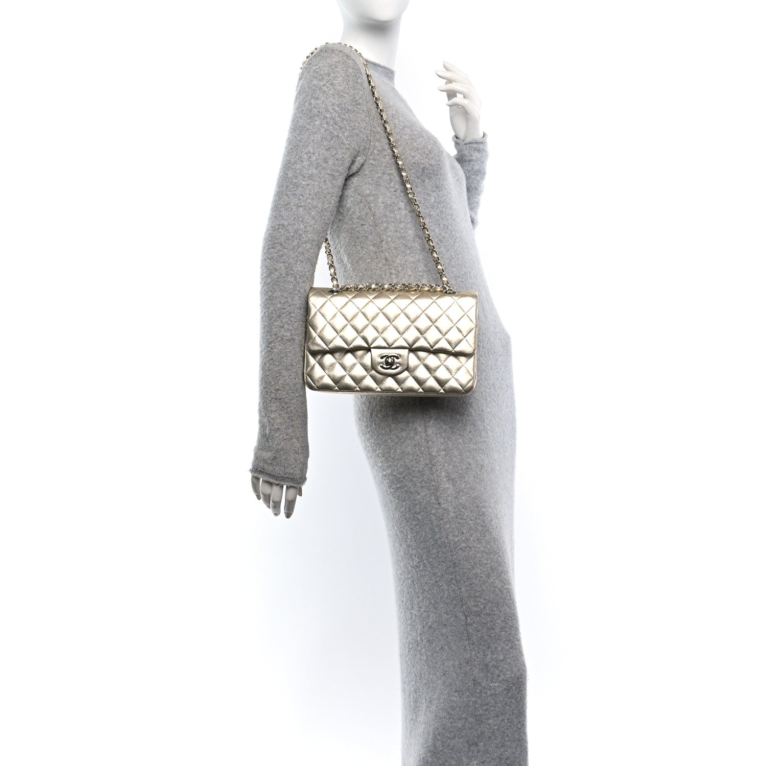 Chanel Metallic Lambskin Quilted Medium Double Flap Pale Gold 2 of 12