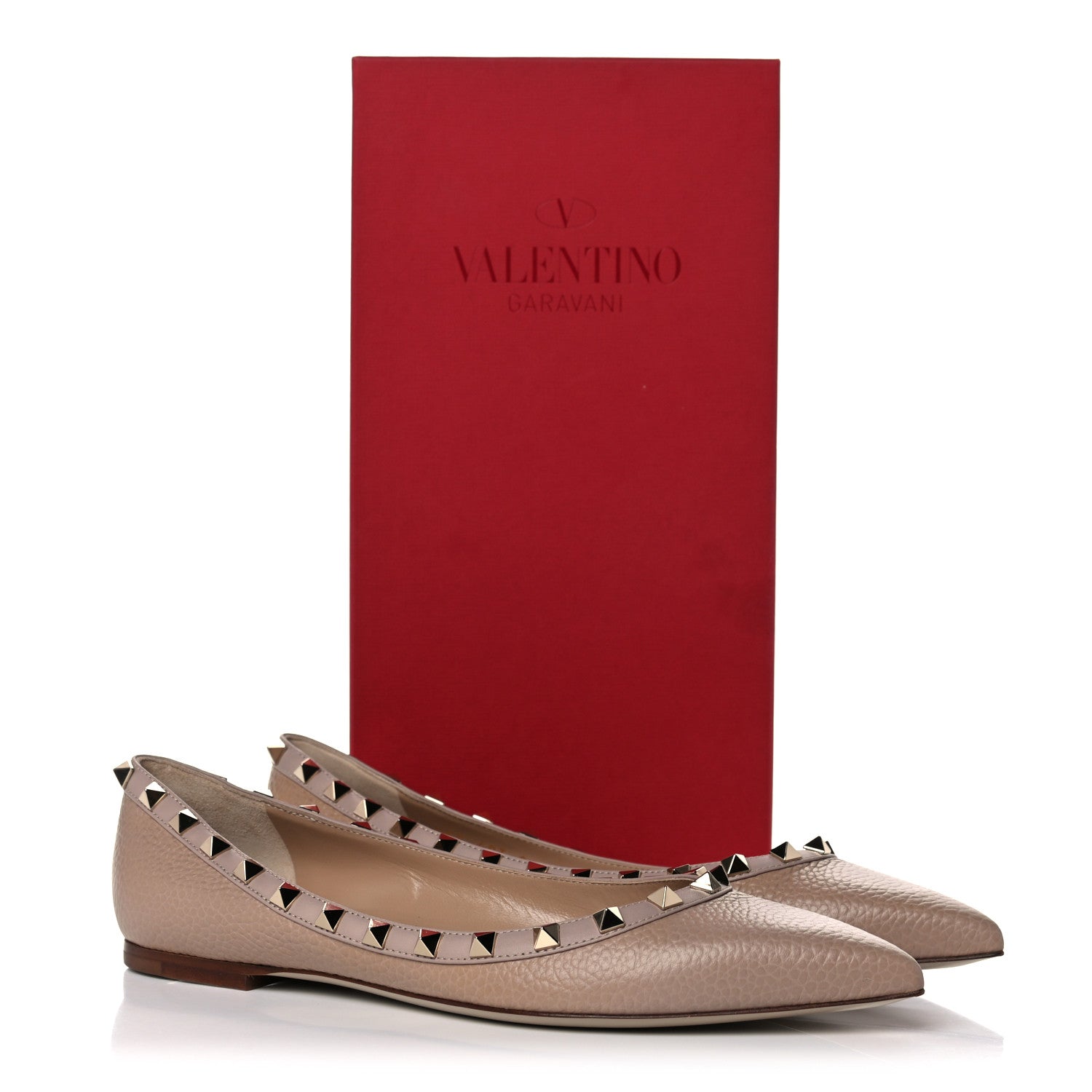 Valentino Garavani Pebbled Calfskin Rockstud Ballerina Flats 39 Poudre 8 of 8