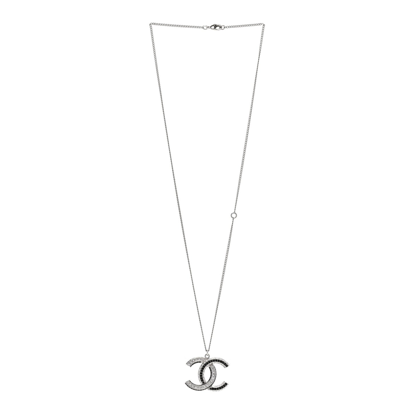 Baguette Crystal Large CC Necklace Silver Black