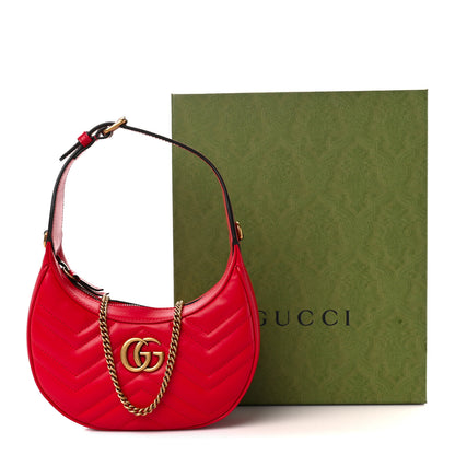 Gucci Calfskin Matelasse Chevron Mini GG Marmont Half Moon Hobo Rosso 11 of 11