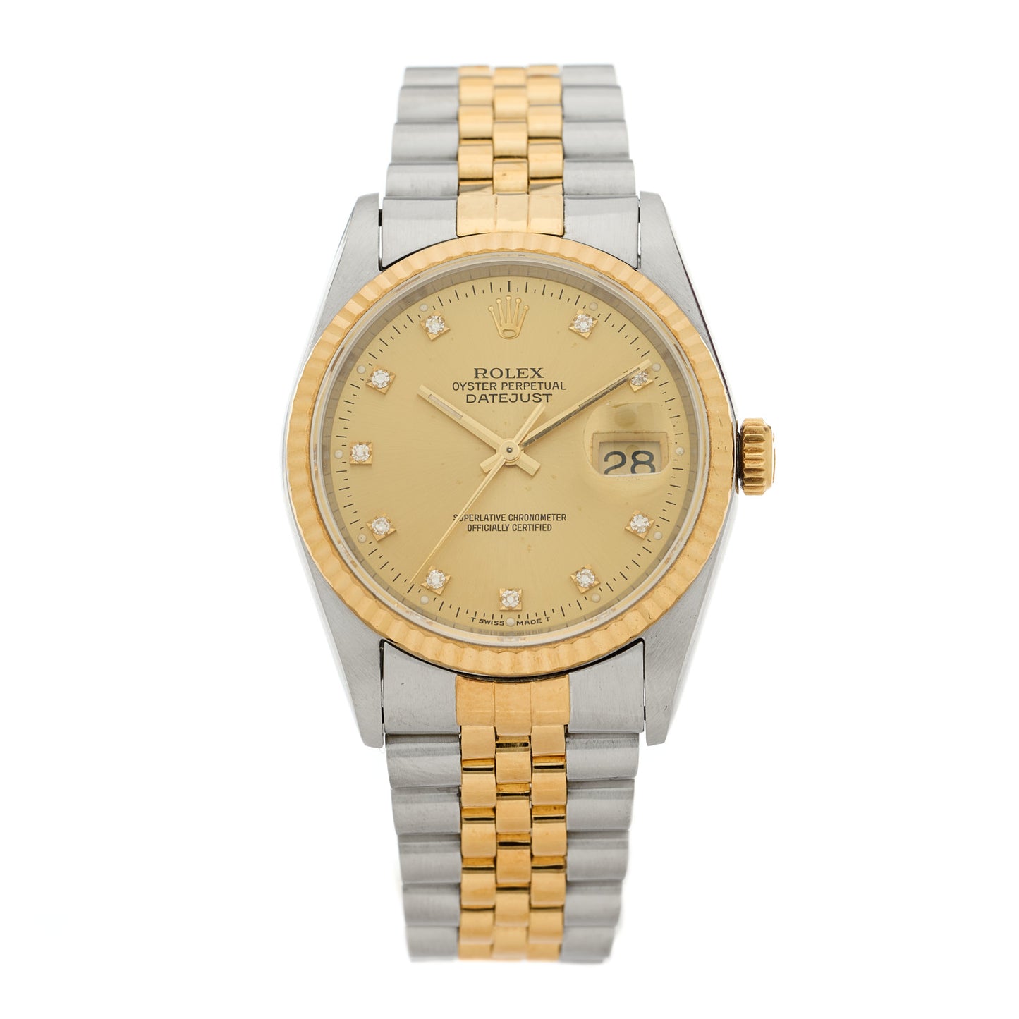 Stainless Steel 18K Yellow Gold Diamond 36mm Oyster Perpetual Datejust Watch Champagne 16233