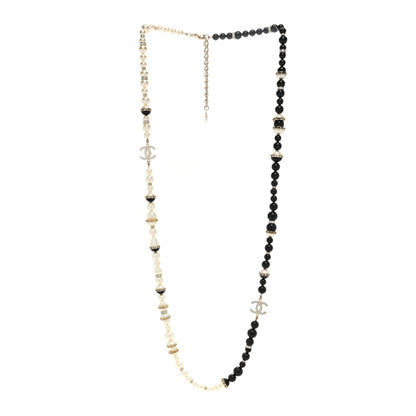 Chanel Pearl Beaded Crystal CC Long Necklace Gold Black White 2 of 4