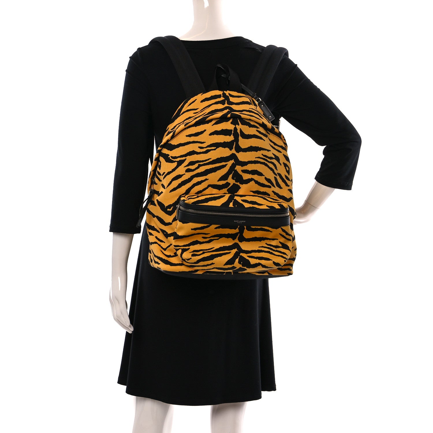 Saint Laurent Canvas Zebra Print City Backpack Yellow Black 2 of 8