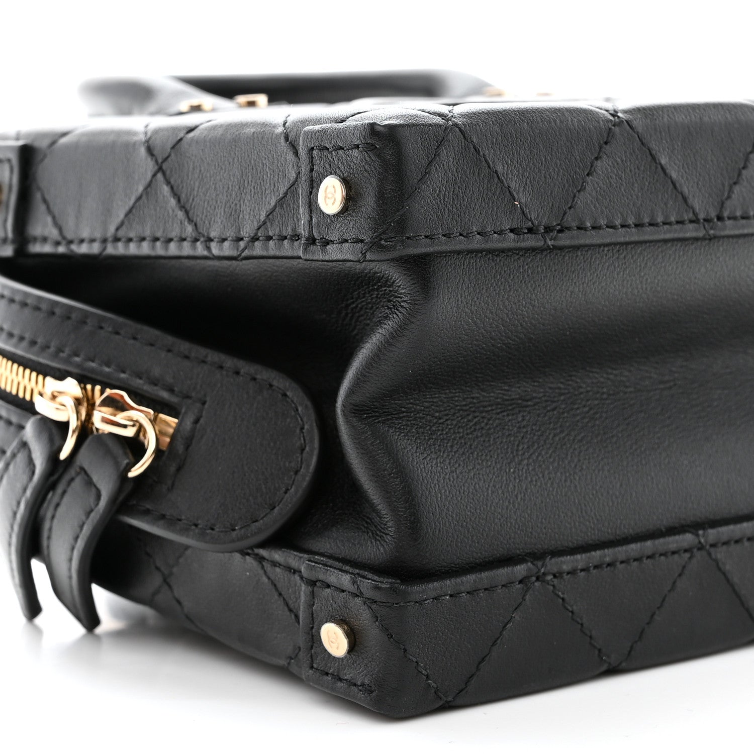 Chanel Calfskin Quilted Small Studded Square Vanity Case Black 9 of 11