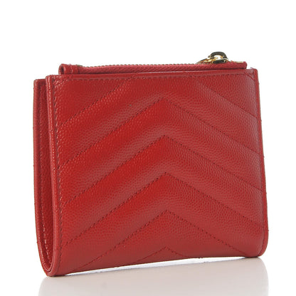 Saint Laurent Grain De Poudre Matelasse Chevron Monogram Zipped Card Case Rouge 3 of 7