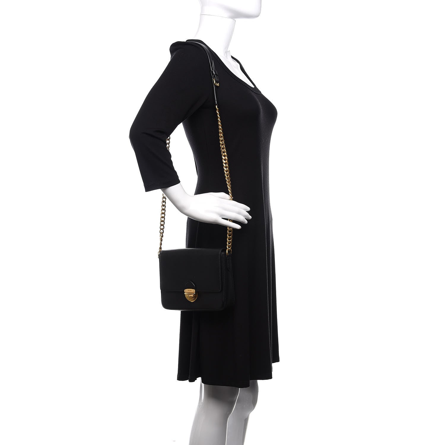Prada Saffiano Pushlock Chain Crossbody Bag Black 2 of 9