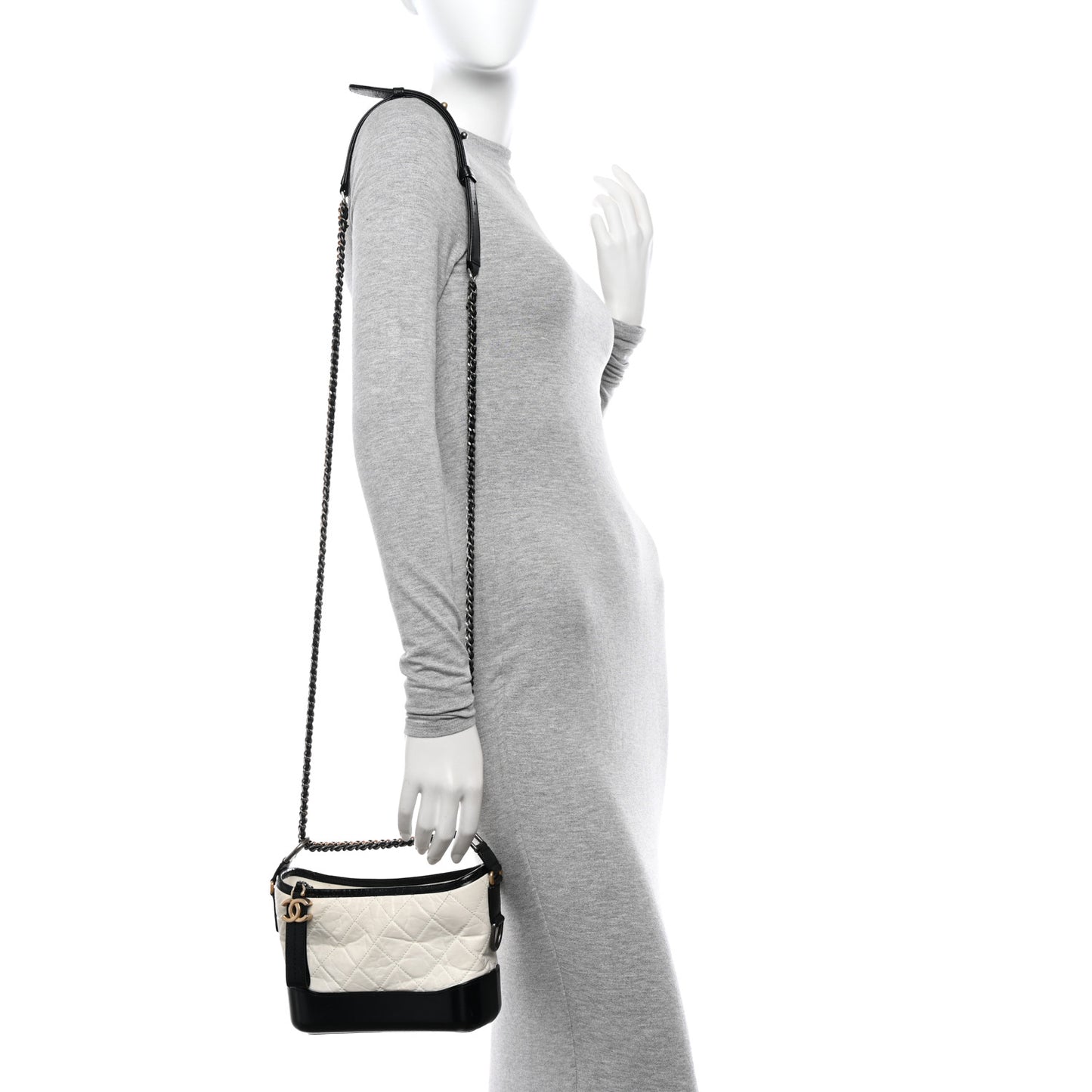 Aged Calfskin Quilted Small Gabrielle Hobo Black White