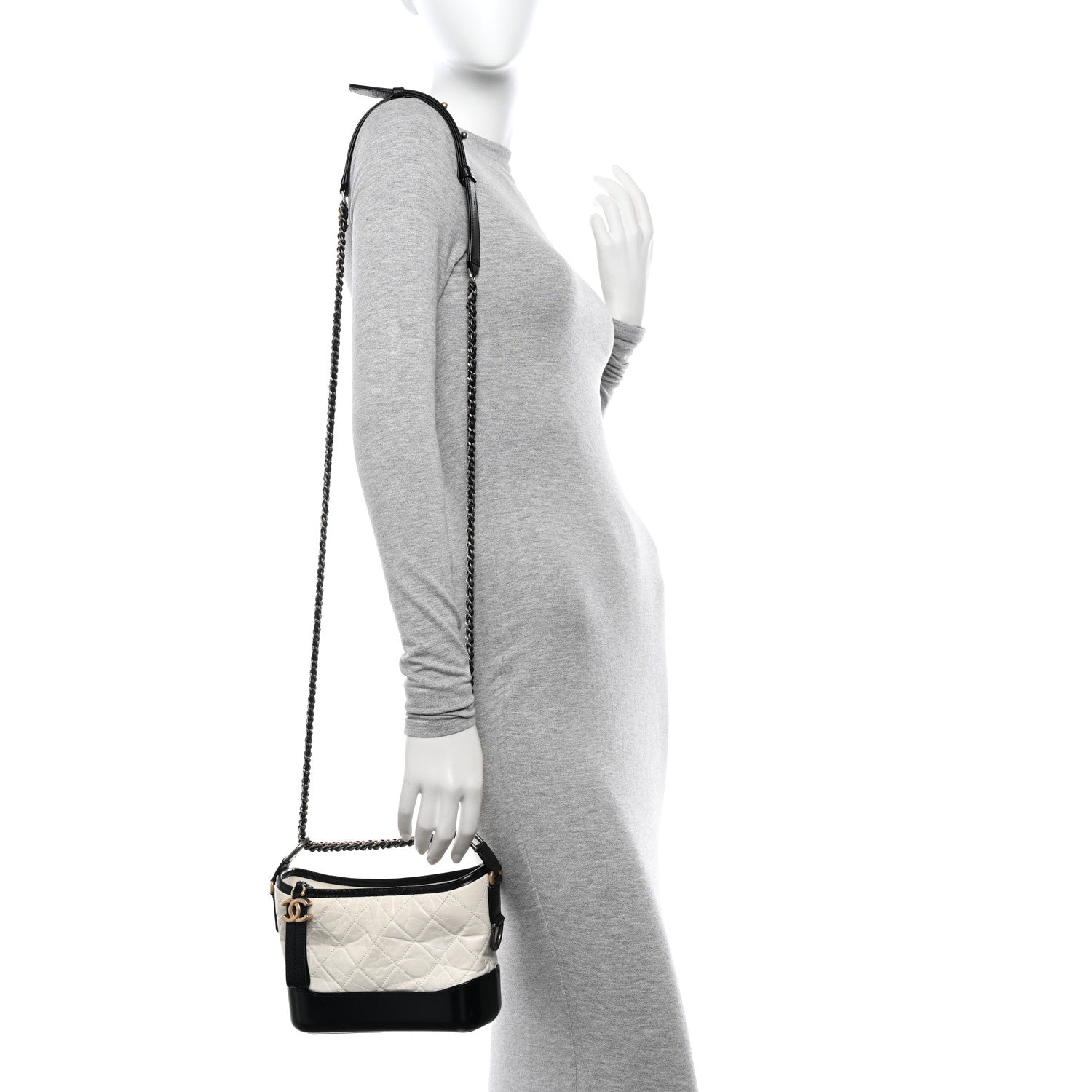 Chanel Aged Calfskin Quilted Small Gabrielle Hobo Black White 2 of 12