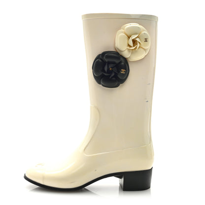 Chanel Rubber Camellia Rain Boots 36 Off White 1 of 11