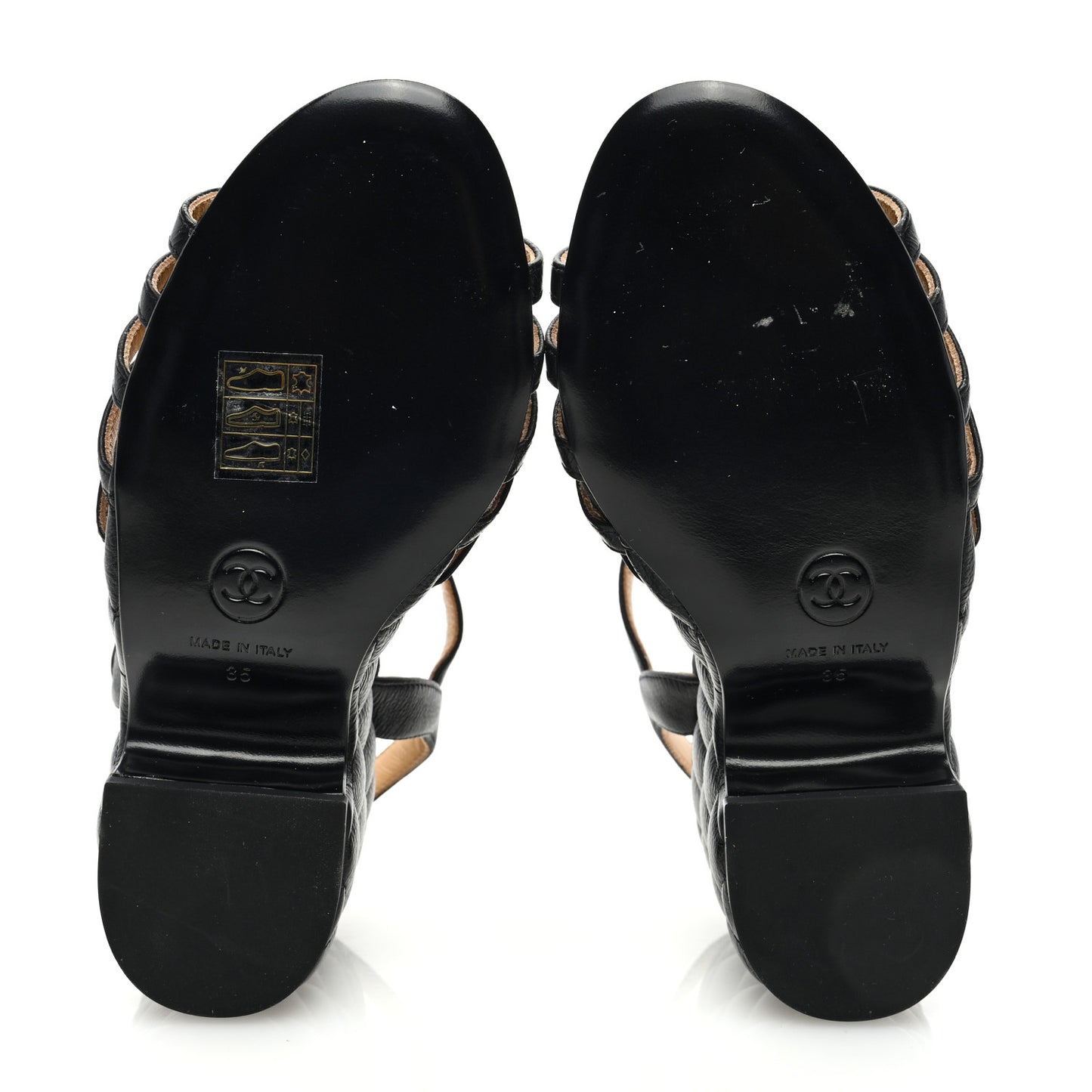 Grained Calfskin Quilted Wedge Sandals 35 Black