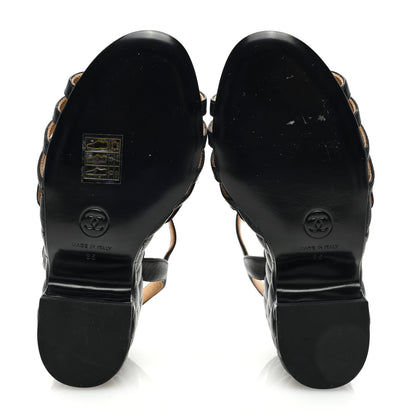 Chanel Grained Calfskin Quilted Wedge Sandals 35 Black 5 of 8