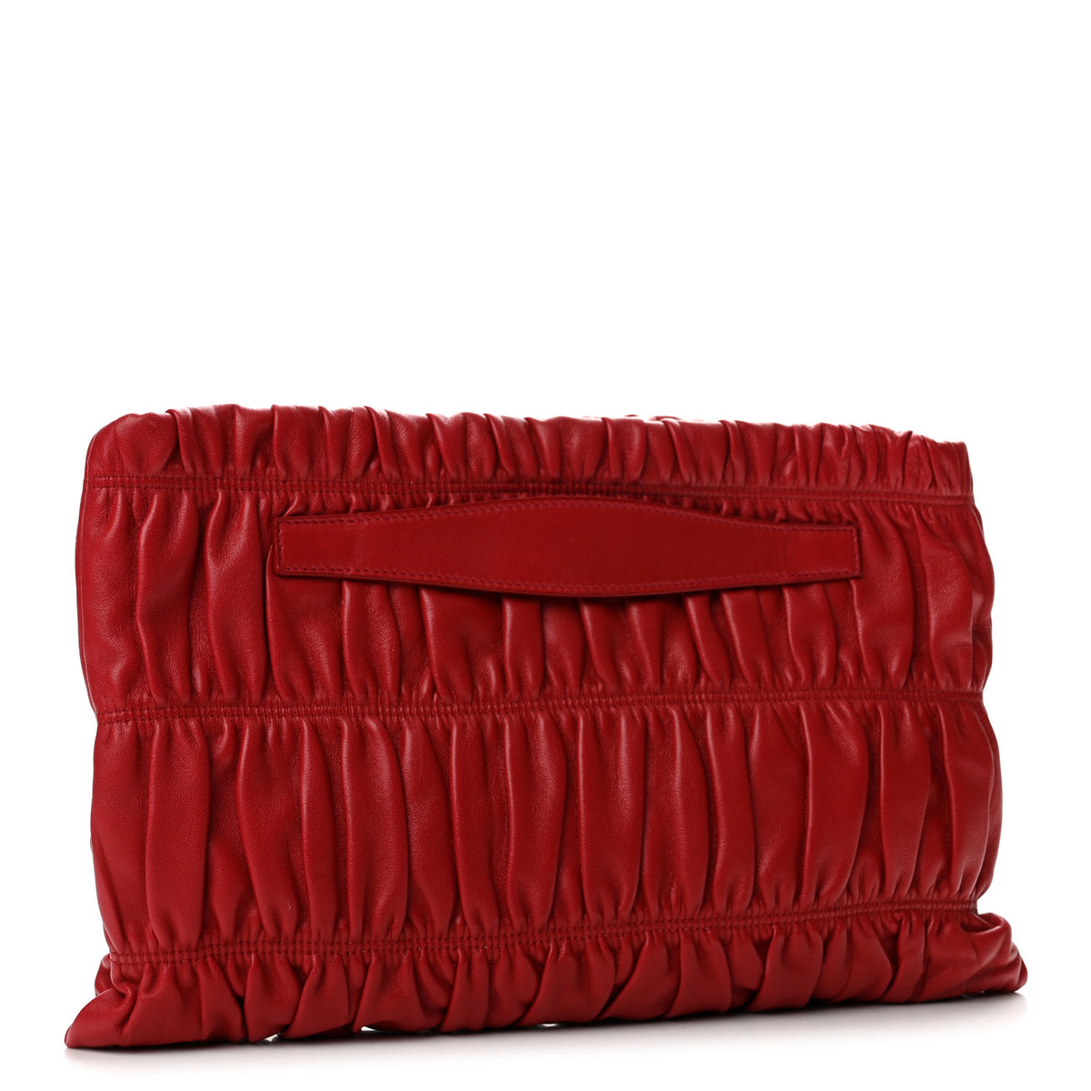 Prada Nappa Gaufre Ruched Clutch Fuoco 3 of 12