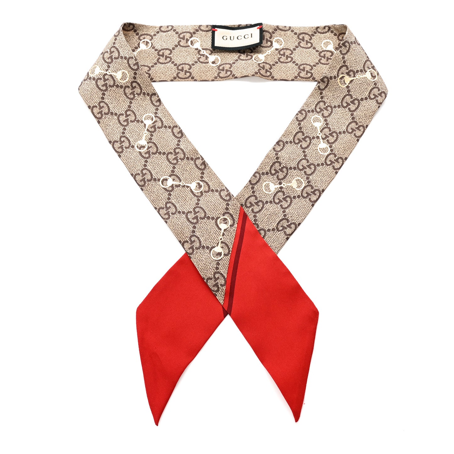 Silk Twill GG Monogram Gold Horsebity Neck Bow Scarf Flame