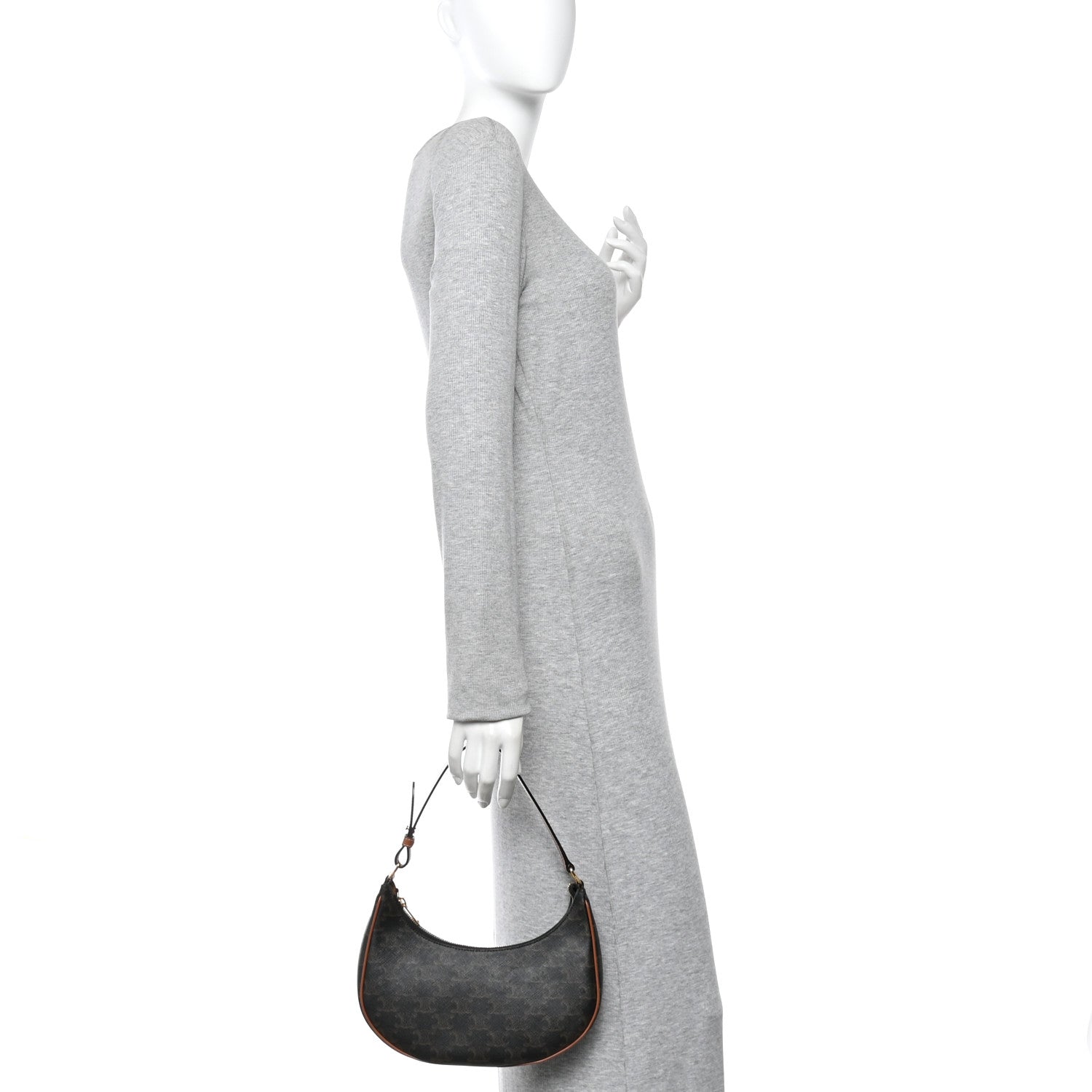 Celine Triomphe Canvas Calfskin Ava Shoulder Bag Tan 2 of 10