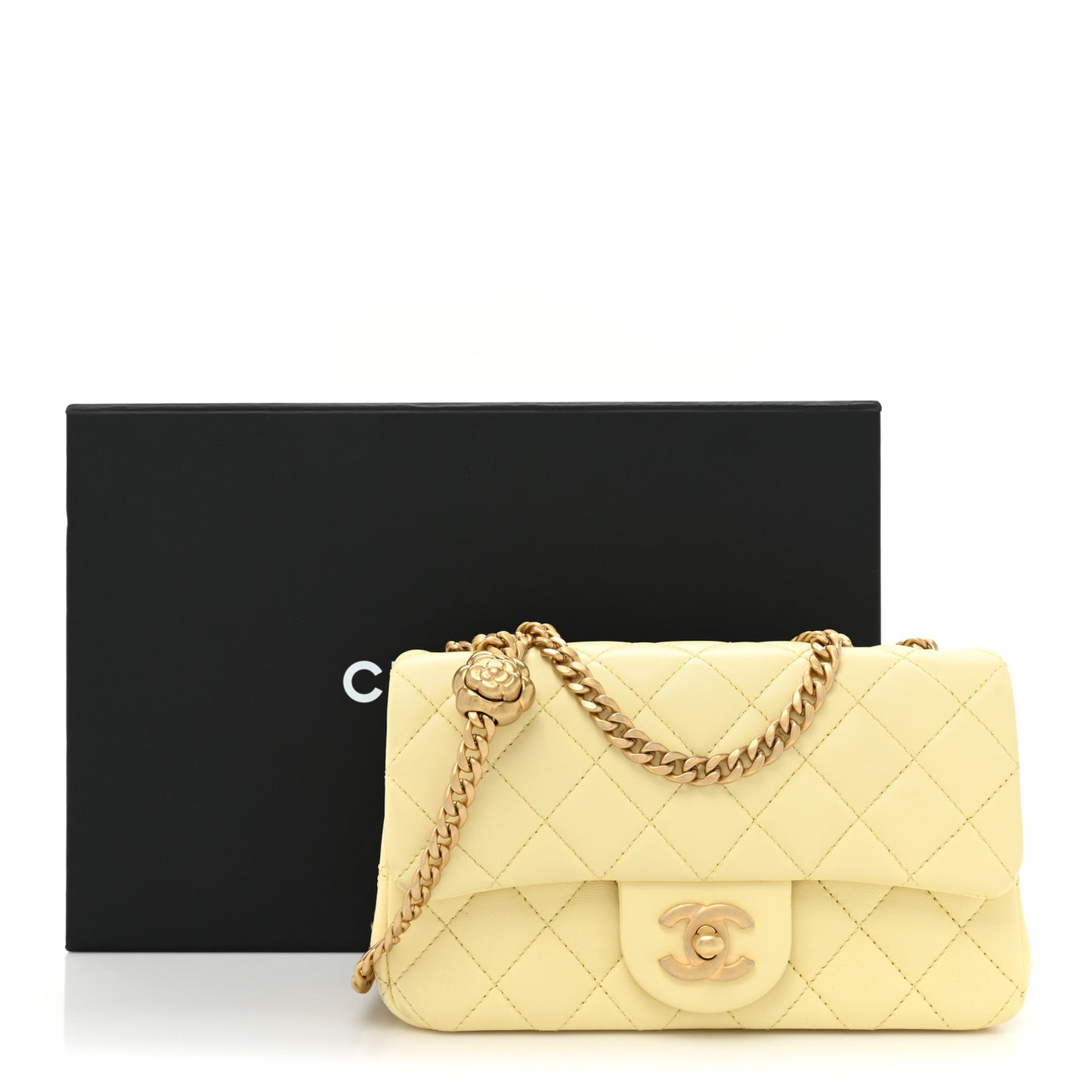 Lambskin Quilted Mini Rectangular Sweet Camellia Flap Yellow