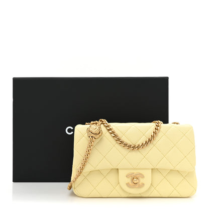 Chanel Lambskin Quilted Mini Rectangular Sweet Camellia Flap Yellow 14 of 14