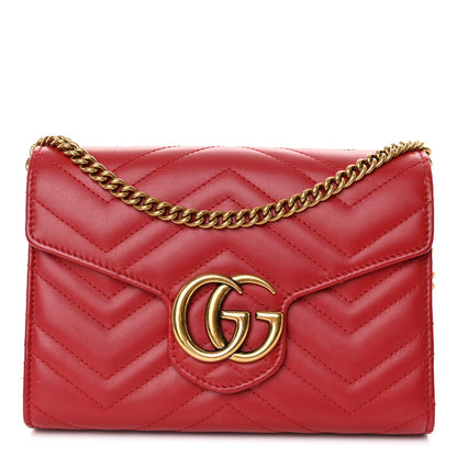 Gucci Calfskin Matelasse GG Marmont Chain Wallet Hibiscus Red 1 of 10